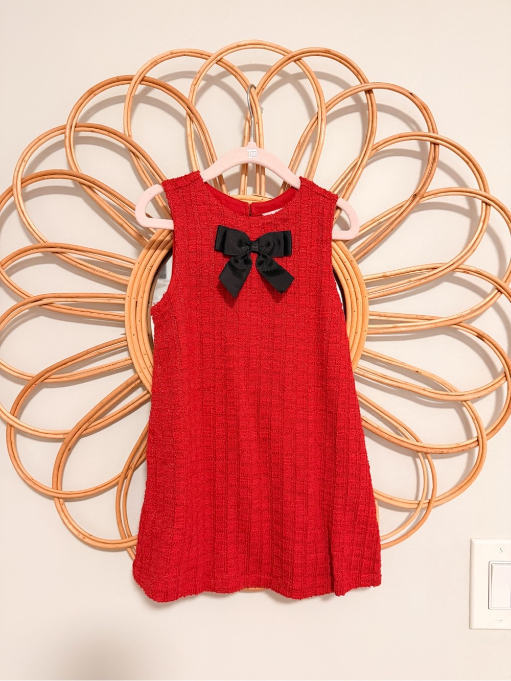 H&M Red Knit Sleeveless Dress with Black Bow